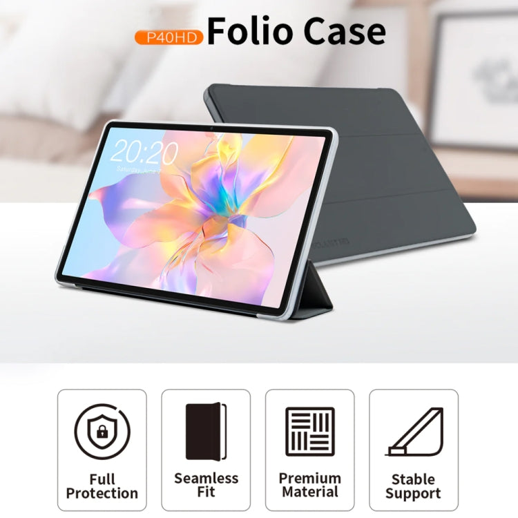 For Teclast P40 HD 3-Fold Holder Folio Leather Tablet Smart Case(Grey) by TECLAST