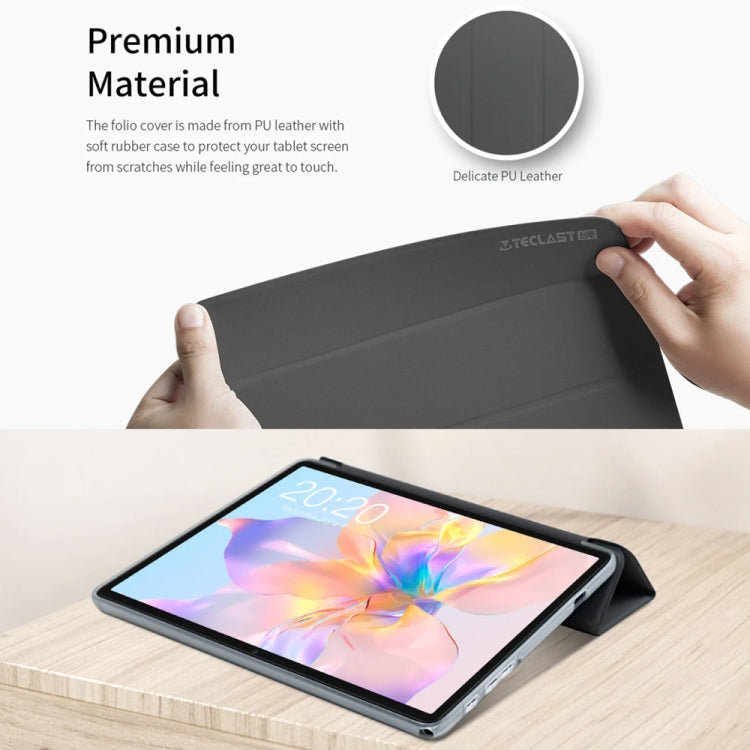 For Teclast P40 HD 3-Fold Holder Folio Leather Tablet Smart Case(Grey) by TECLAST