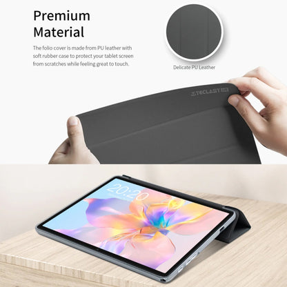 For Teclast P40 HD 3-Fold Holder Folio Leather Tablet Smart Case(Grey) by TECLAST