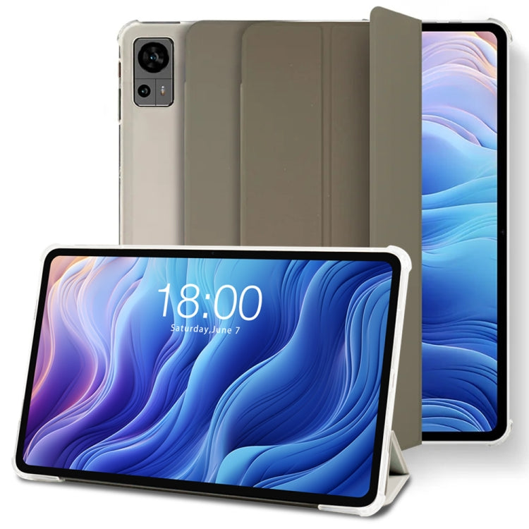 For Teclast T60 3-Fold Holder Folio Leather Tablet Smart Case(Grey) by TECLAST