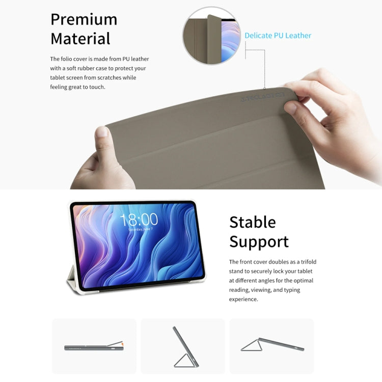 For Teclast T60 3-Fold Holder Folio Leather Tablet Smart Case(Grey) by TECLAST