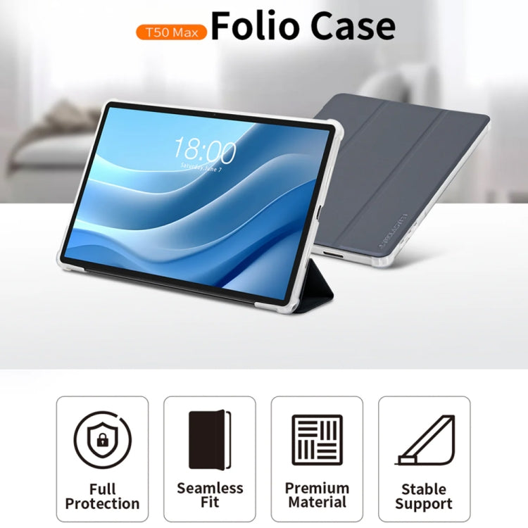 For Teclast T50 HD / T50 Max 3-Fold Holder Folio Leather Tablet Smart Case(Grey) by TECLAST