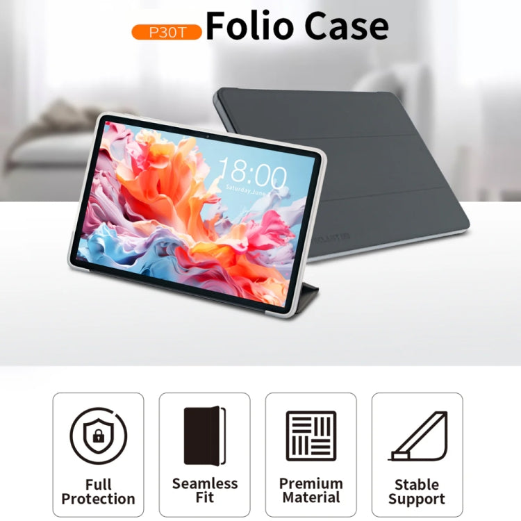 For Teclast P30T 3-Fold Holder Folio Leather Tablet Smart Case(Grey) by TECLAST
