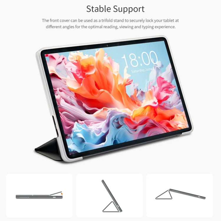 For Teclast P30T 3-Fold Holder Folio Leather Tablet Smart Case(Grey) by TECLAST