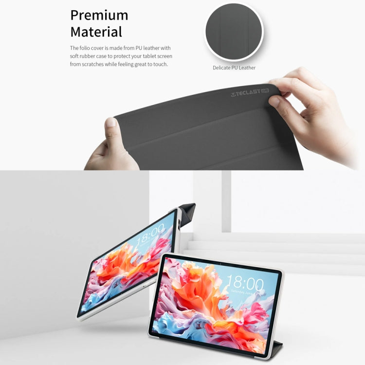 For Teclast P30T 3-Fold Holder Folio Leather Tablet Smart Case(Grey) by TECLAST