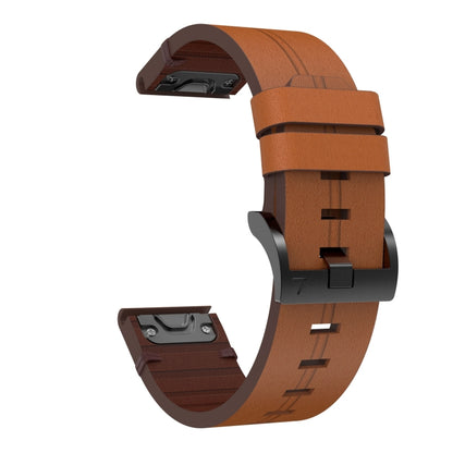 For Garmin Instinct 2X Solar Leather Steel Buckle Watch Band(Brown) by bashfashion