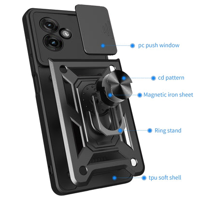 For Motorola Moto G55 Sliding Camera Cover Design TPU+PC Phone Case(Black) by bashfashion