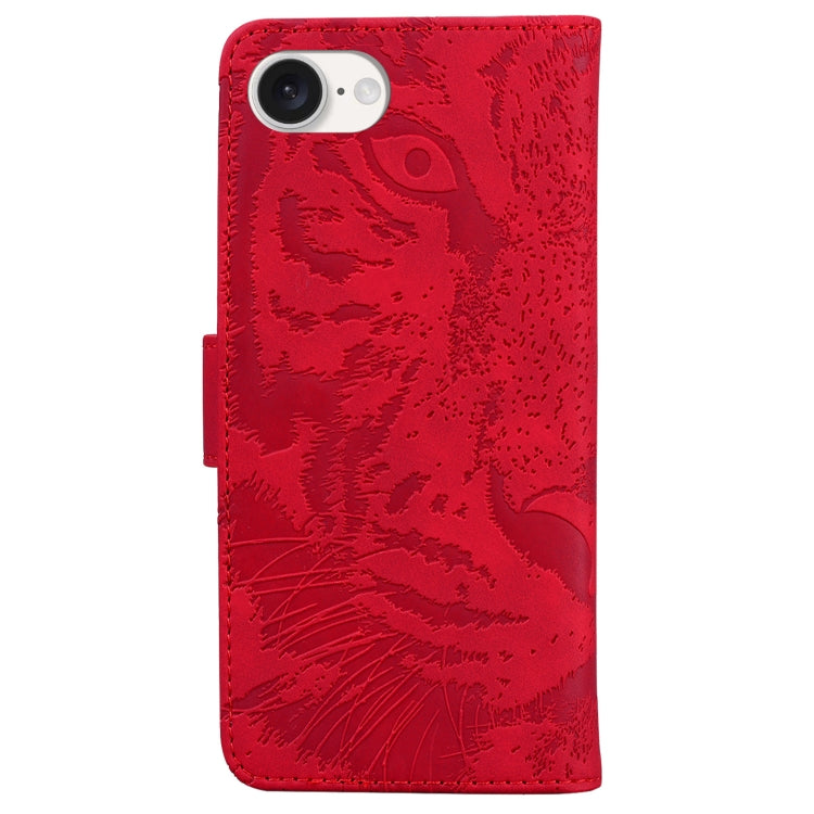 For iPhone 16e Tiger Embossing Pattern Leather Phone Case(Red) by bashfashion