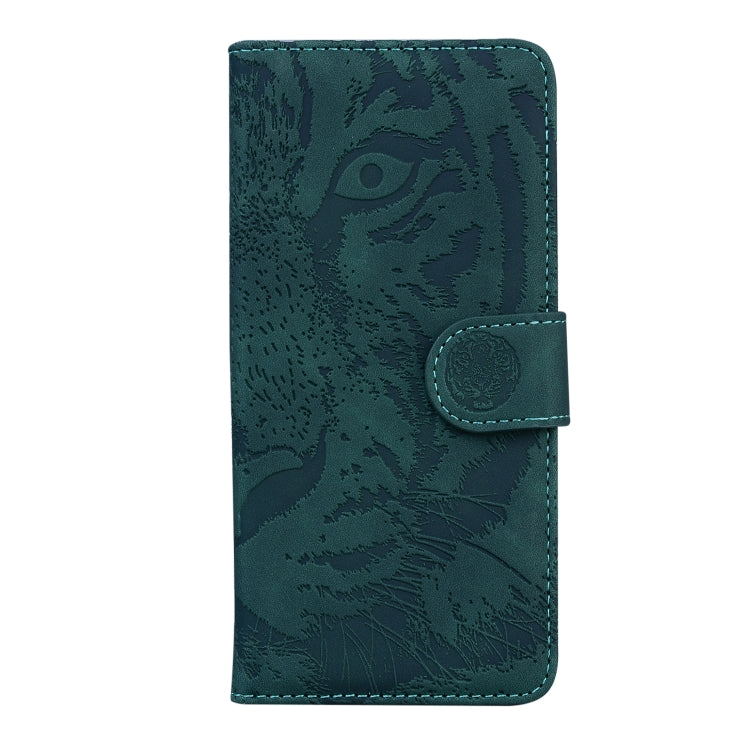 For iPhone 16e Tiger Embossing Pattern Leather Phone Case(Green) by bashfashion