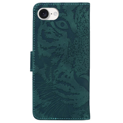 For iPhone 16e Tiger Embossing Pattern Leather Phone Case(Green) by bashfashion
