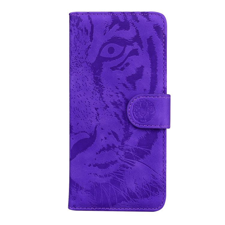 For iPhone 16e Tiger Embossing Pattern Leather Phone Case(Purple) by bashfashion