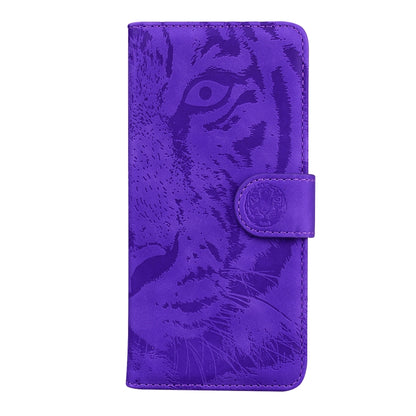 For iPhone 16e Tiger Embossing Pattern Leather Phone Case(Purple) by bashfashion