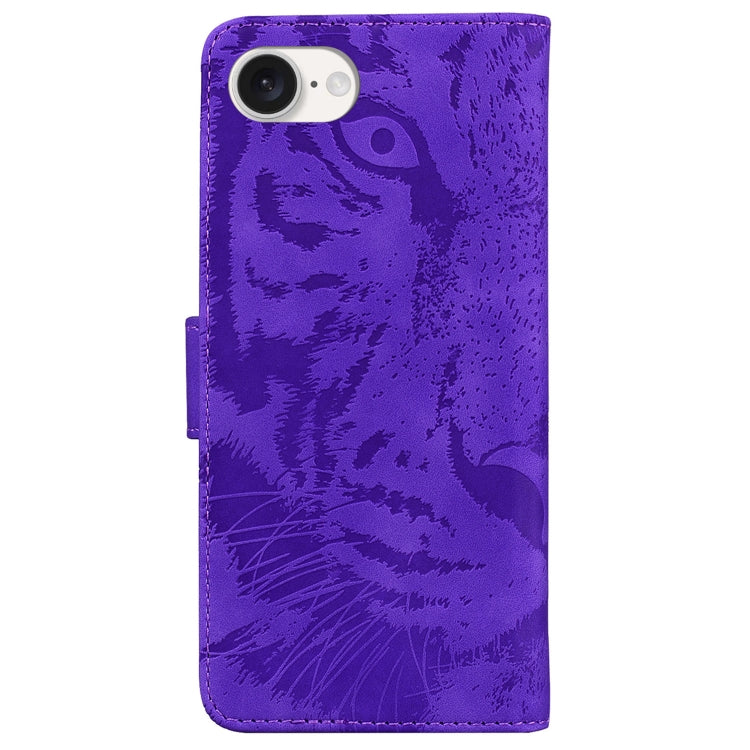 For iPhone 16e Tiger Embossing Pattern Leather Phone Case(Purple) by bashfashion