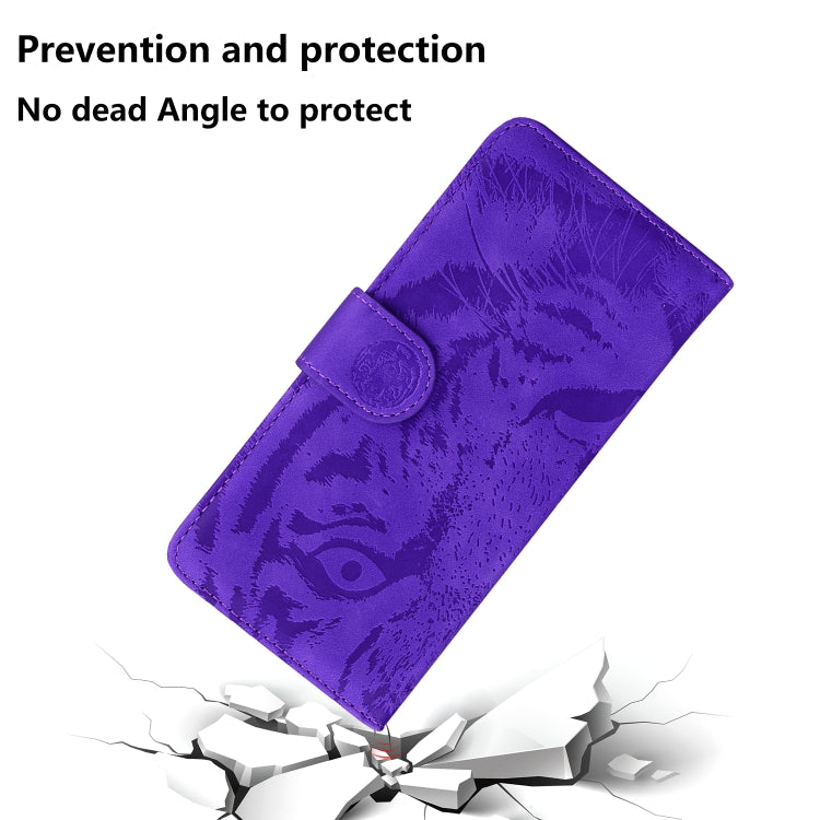 For iPhone 16e Tiger Embossing Pattern Leather Phone Case(Purple) by bashfashion