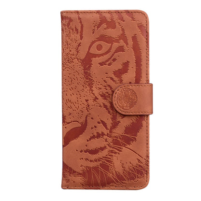 For iPhone 16e Tiger Embossing Pattern Leather Phone Case(Brown) by bashfashion