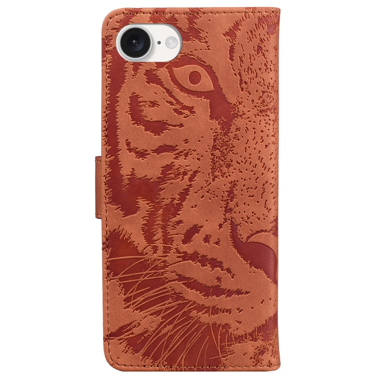 For iPhone 16e Tiger Embossing Pattern Leather Phone Case(Brown) by bashfashion