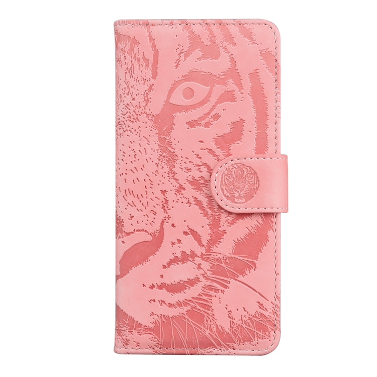 For iPhone 16e Tiger Embossing Pattern Leather Phone Case(Pink) by bashfashion