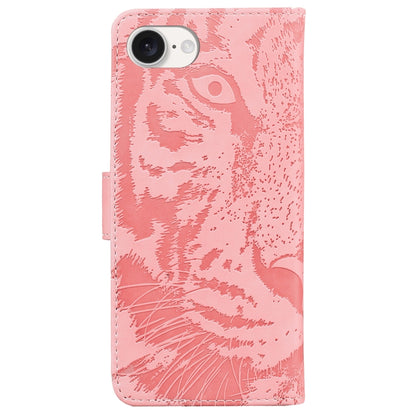 For iPhone 16e Tiger Embossing Pattern Leather Phone Case(Pink) by bashfashion