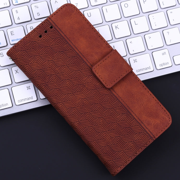 For iPhone 16e Geometric Embossed Leather Phone Case(Brown) by bashfashion