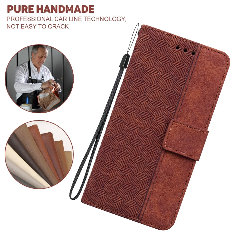 For iPhone 16e Geometric Embossed Leather Phone Case(Brown) by bashfashion
