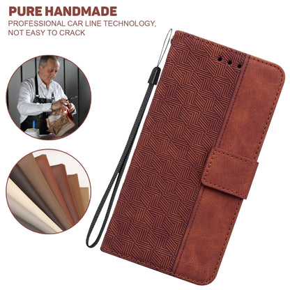 For iPhone 16e Geometric Embossed Leather Phone Case(Brown) by bashfashion