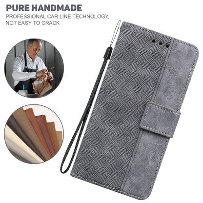 For iPhone 16e Geometric Embossed Leather Phone Case(Grey) by bashfashion