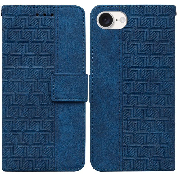 For iPhone 16e Geometric Embossed Leather Phone Case(Blue) by bashfashion