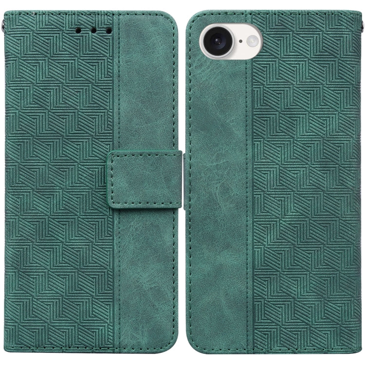 For iPhone 16e Geometric Embossed Leather Phone Case(Green) by bashfashion