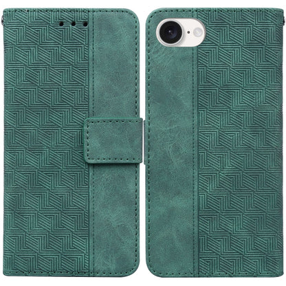 For iPhone 16e Geometric Embossed Leather Phone Case(Green) by bashfashion