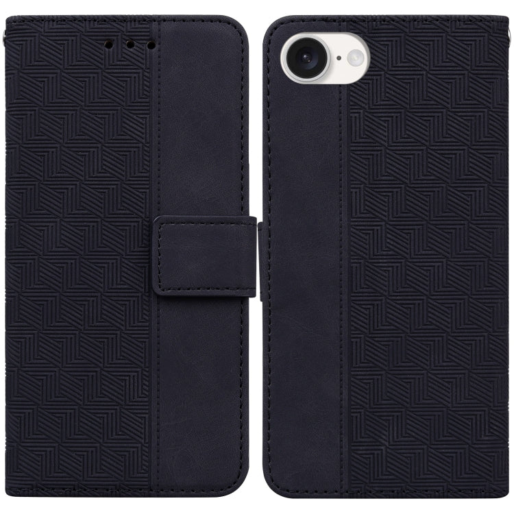 For iPhone 16e Geometric Embossed Leather Phone Case(Black) by bashfashion