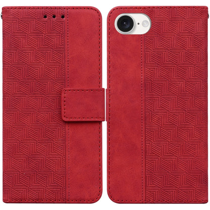 For iPhone 16e Geometric Embossed Leather Phone Case(Red) by bashfashion