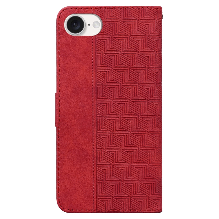 For iPhone 16e Geometric Embossed Leather Phone Case(Red) by bashfashion