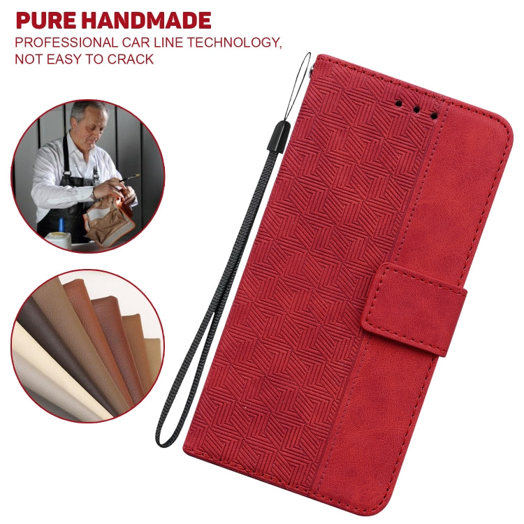 For iPhone 16e Geometric Embossed Leather Phone Case(Red) by bashfashion