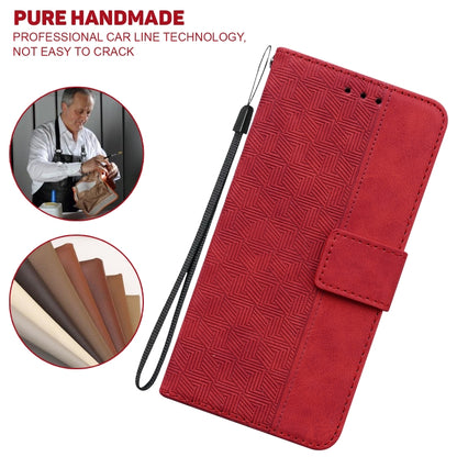 For iPhone 16e Geometric Embossed Leather Phone Case(Red) by bashfashion