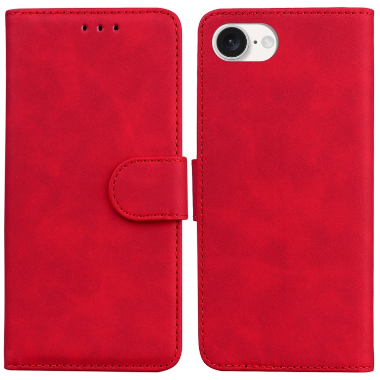 For iPhone 16e Skin Feel Pure Color Flip Leather Phone Case(Red) by bashfashion