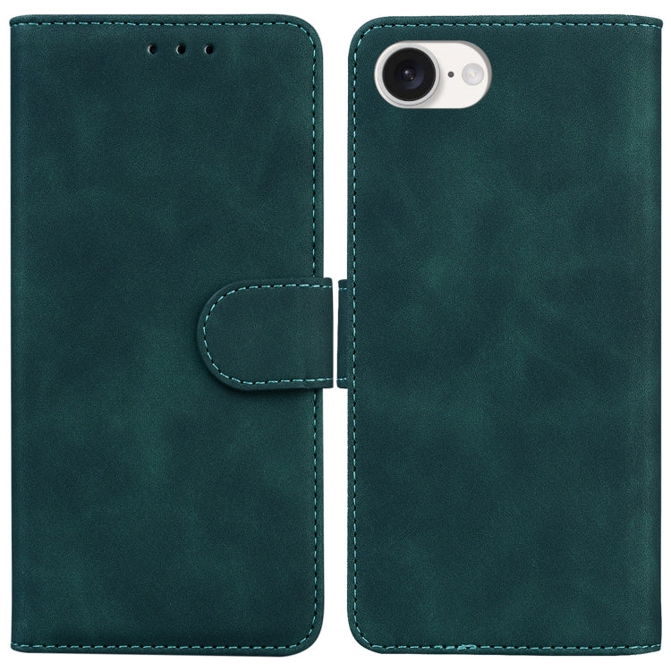 For iPhone 16e Skin Feel Pure Color Flip Leather Phone Case(Green) by bashfashion