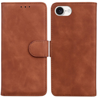 For iPhone 16e Skin Feel Pure Color Flip Leather Phone Case(Brown) by bashfashion