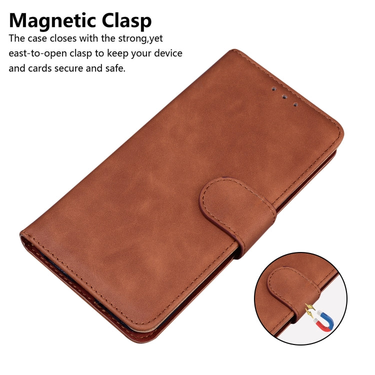 For iPhone 16e Skin Feel Pure Color Flip Leather Phone Case(Brown) by bashfashion