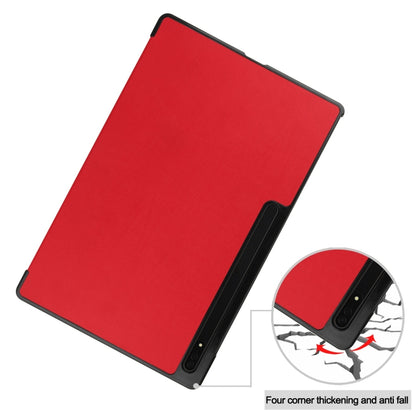 For Samsung Galaxy Tab S10 Ultra / S9 Ultra Custer Pure Color 3-Fold Holder Smart Leather Tablet Case(Red) by bashfashion