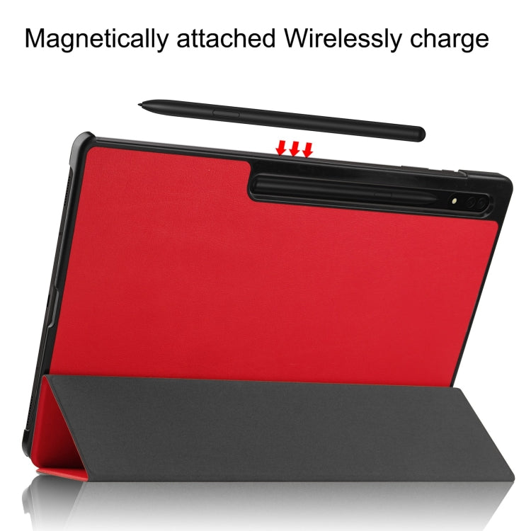 For Samsung Galaxy Tab S10 Ultra / S9 Ultra Custer Pure Color 3-Fold Holder Smart Leather Tablet Case(Red) by bashfashion