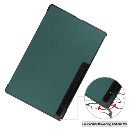 For Samsung Galaxy Tab S10 Ultra / S9 Ultra Custer Pure Color 3-Fold Holder Smart Leather Tablet Case(Dark Green) by bashfashion