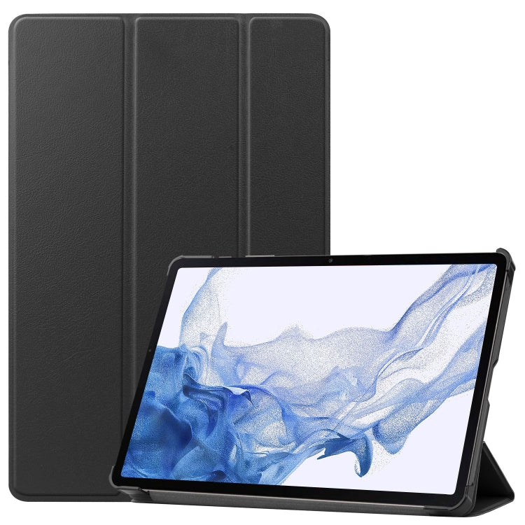 For Samsung Galaxy Tab S9 Custer Pure Color 3-Fold Holder Smart Leather Tablet Case(Black) by bashfashion