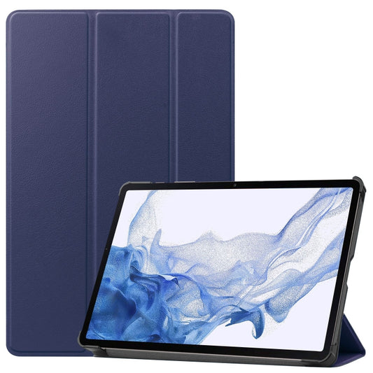 For Samsung Galaxy Tab S9 Custer Pure Color 3-Fold Holder Smart Leather Tablet Case(Dark Blue) by bashfashion