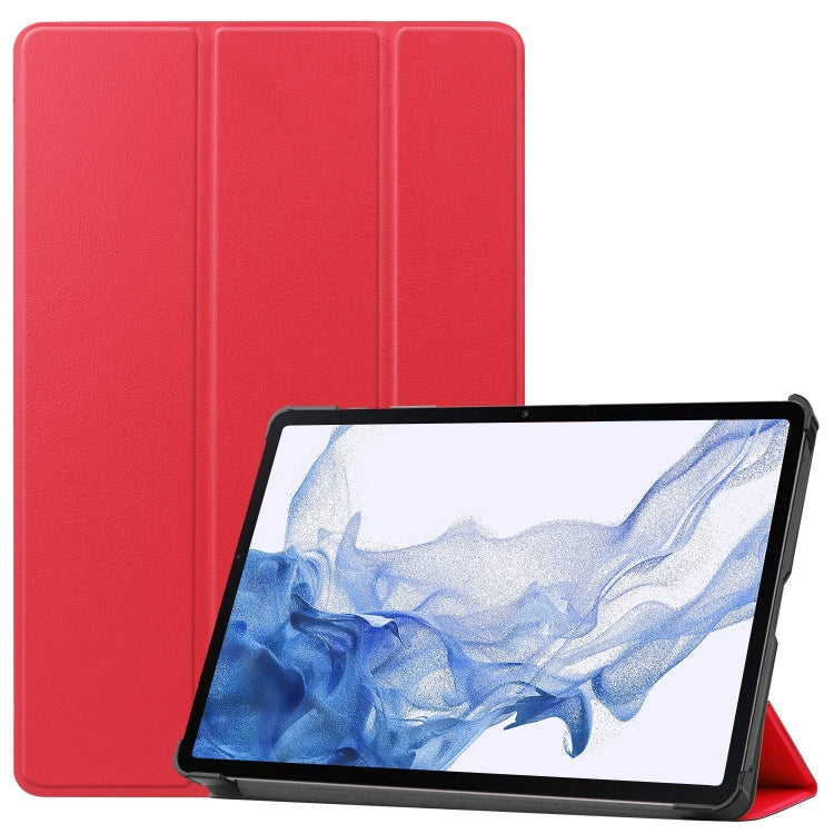 For Samsung Galaxy Tab S9 Custer Pure Color 3-Fold Holder Smart Leather Tablet Case(Red) by bashfashion