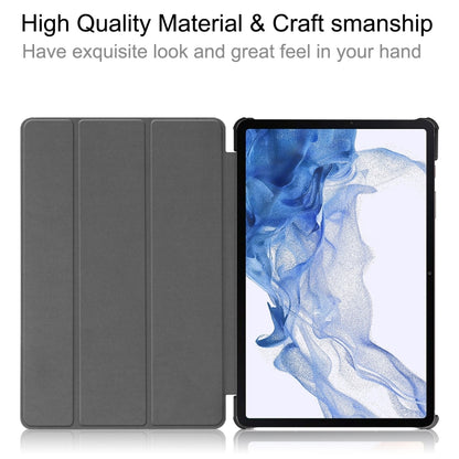 For Samsung Galaxy Tab S9 Custer Pure Color 3-Fold Holder Smart Leather Tablet Case(Grey) by bashfashion