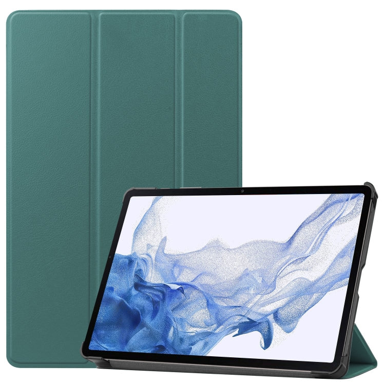 For Samsung Galaxy Tab S9 Custer Pure Color 3-Fold Holder Smart Leather Tablet Case(Dark Green) by bashfashion