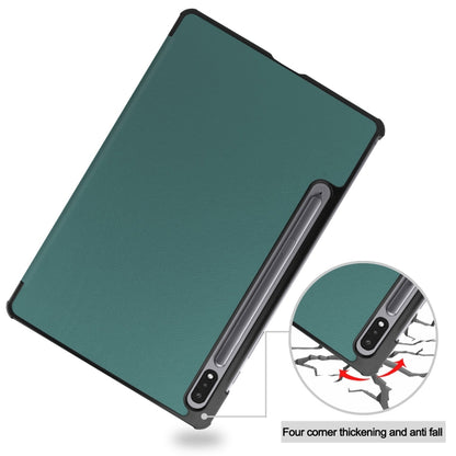 For Samsung Galaxy Tab S9 Custer Pure Color 3-Fold Holder Smart Leather Tablet Case(Dark Green) by bashfashion