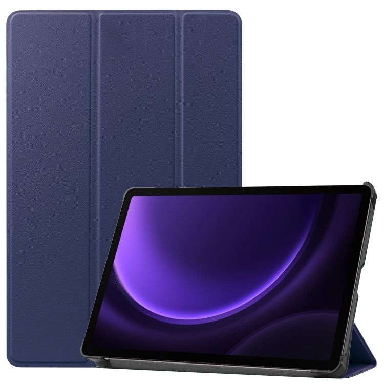 For Samsung Galaxy Tab S9 FE / S10 FE Custer Pure Color 3-Fold Holder Smart Leather Tablet Case(Dark Blue) by bashfashion