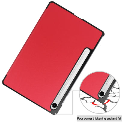 For Samsung Galaxy Tab S9 FE / S10 FE Custer Pure Color 3-Fold Holder Smart Leather Tablet Case(Red) by bashfashion