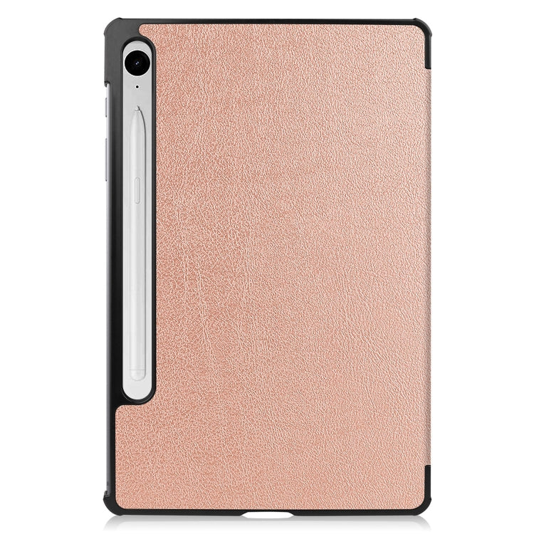 For Samsung Galaxy Tab S9 FE / S10 FE Custer Pure Color 3-Fold Holder Smart Leather Tablet Case(Rose Gold) by bashfashion